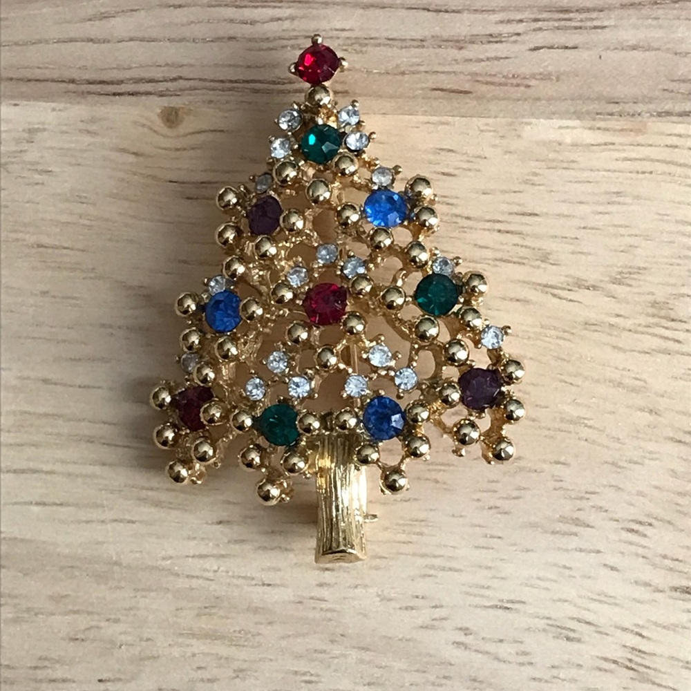 Vintage Christmas Tree Eisenberg Pin Brooch Gold